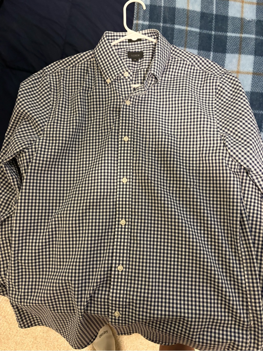 J. Crew Men’s Navy and White Gingham Button-Down Shirt